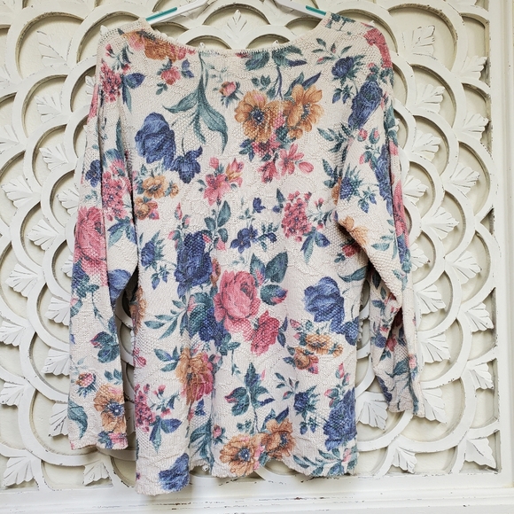 Vintage Embossed Floral Sweater Carriage Core Knit Large L Cabbag… - Picture 5 of 6